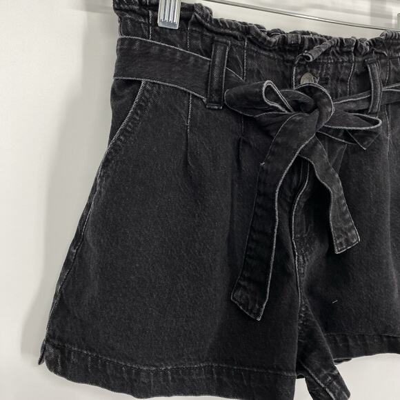 American Eagle Denim Paper Bag Mom Shorts Women size 0 Black Tie Waist Stretch - Picture 4 of 10